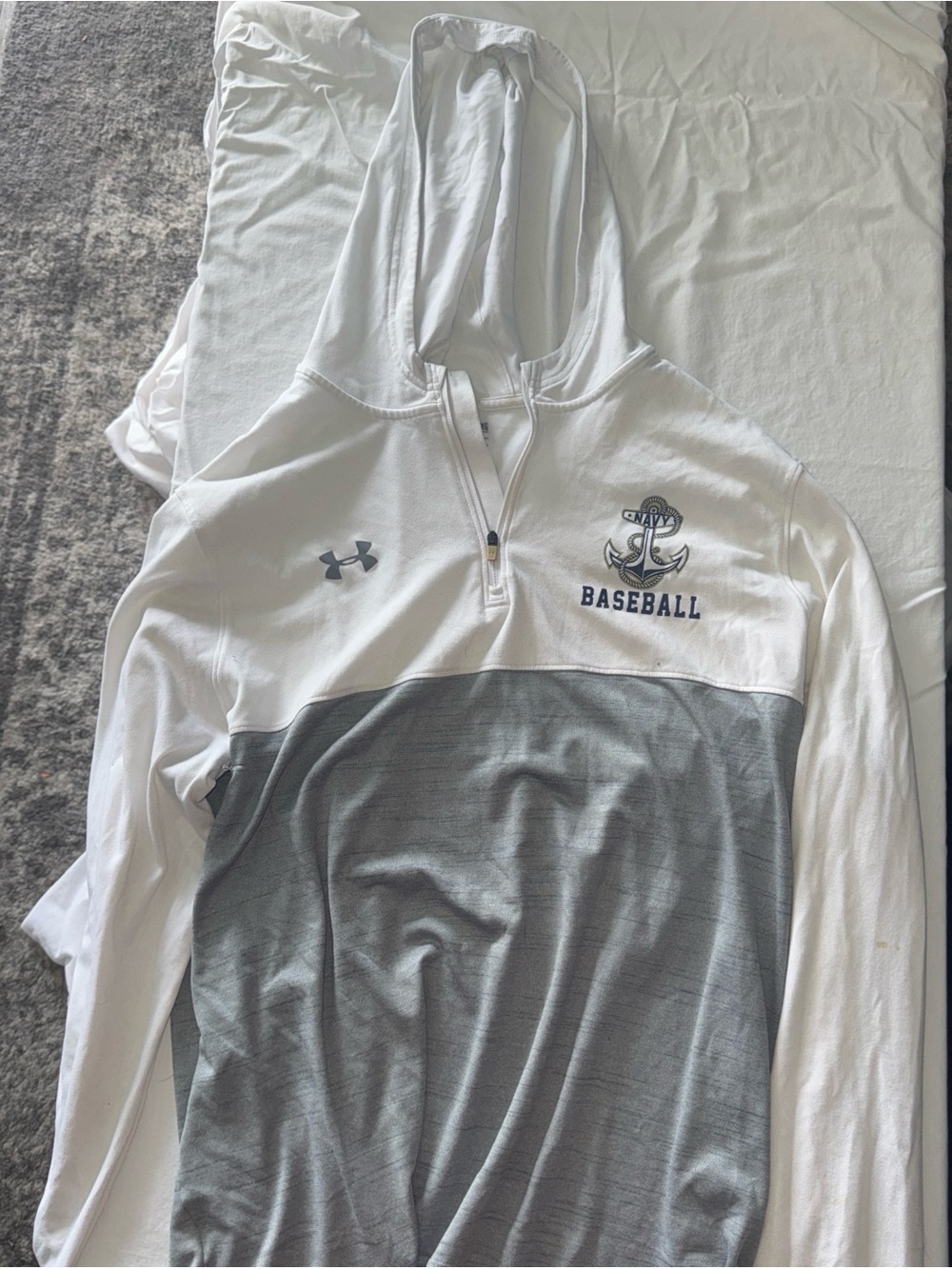 Under Armour White and Gray Baseball Half-Zip Hoodie